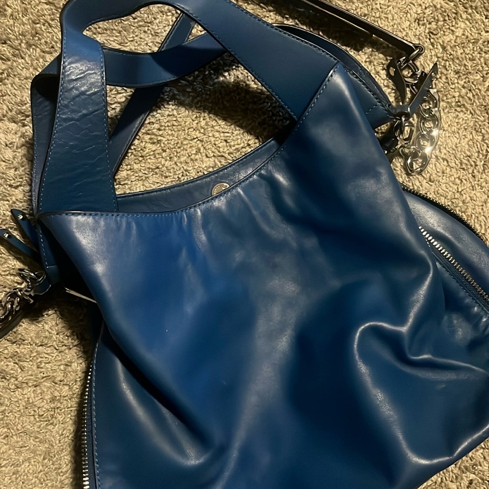 Michael Kors Jessica Expandable Large Shoulder bag Tote Purse Mocha Blue